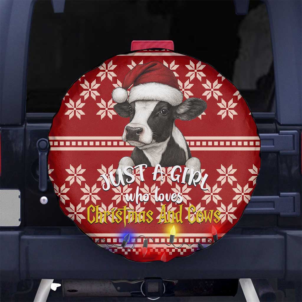 Just A Girl Who Loves Christmas And Cows Christmas Spare Tire Cover Funny Xmas Holiday Patterns - Wonder Print Shop
