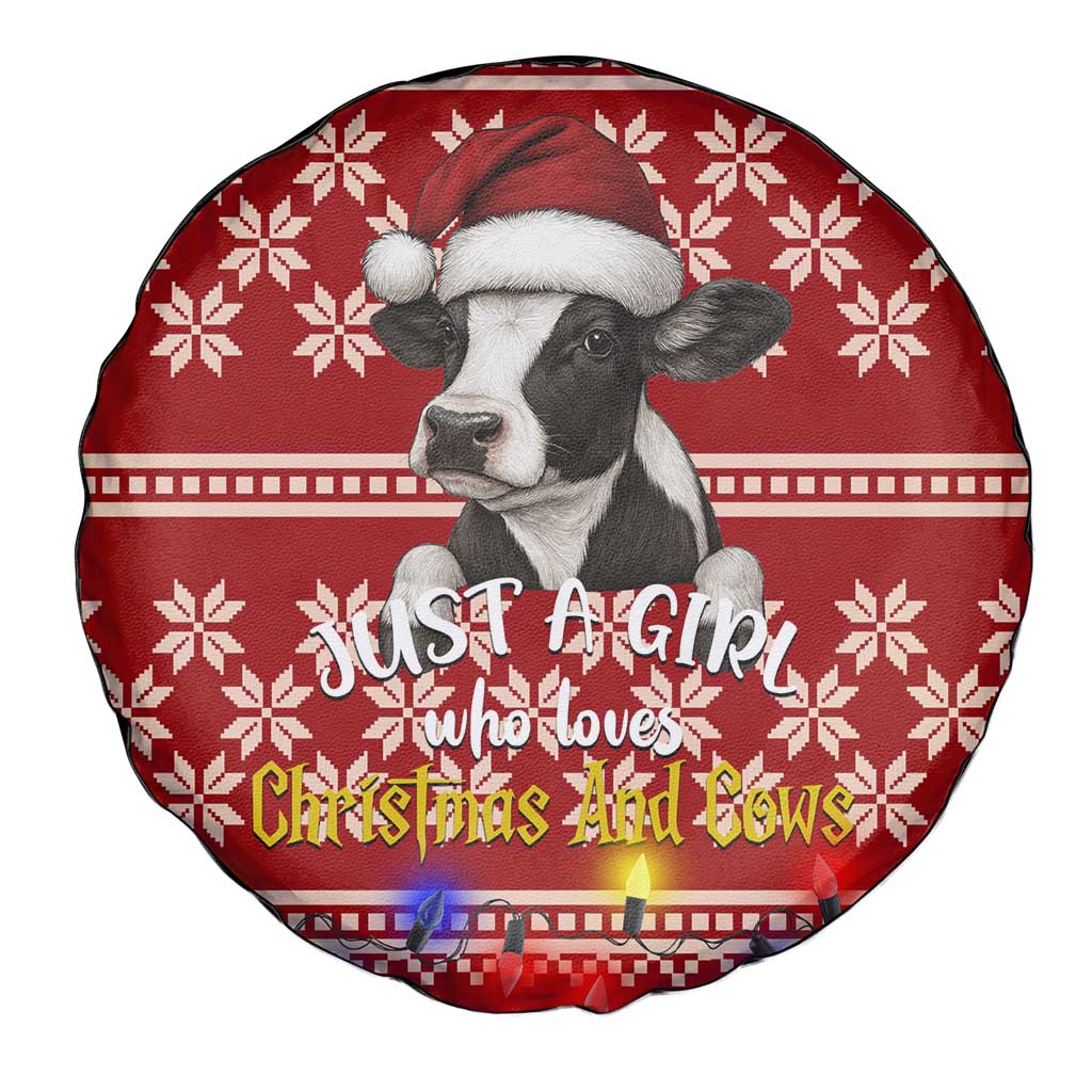 Just A Girl Who Loves Christmas And Cows Christmas Spare Tire Cover Funny Xmas Holiday Patterns - Wonder Print Shop