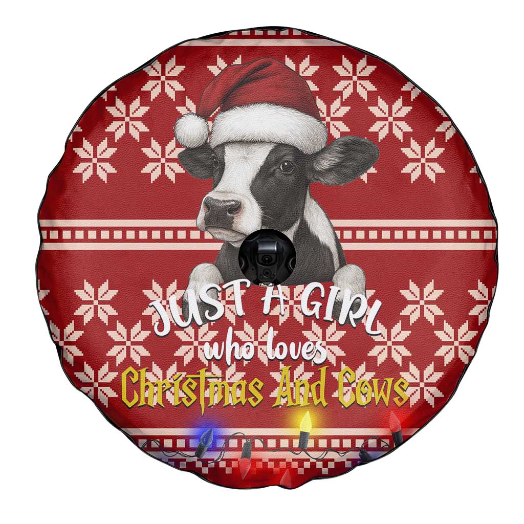 Just A Girl Who Loves Christmas And Cows Christmas Spare Tire Cover Funny Xmas Holiday Patterns - Wonder Print Shop