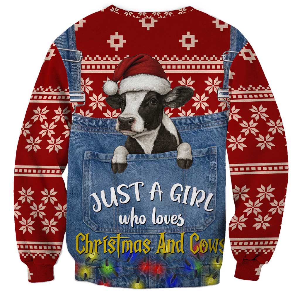 Just A Girl Who Loves Christmas And Cows Christmas Sweatshirt Funny Xmas Holiday Patterns - Wonder Print Shop
