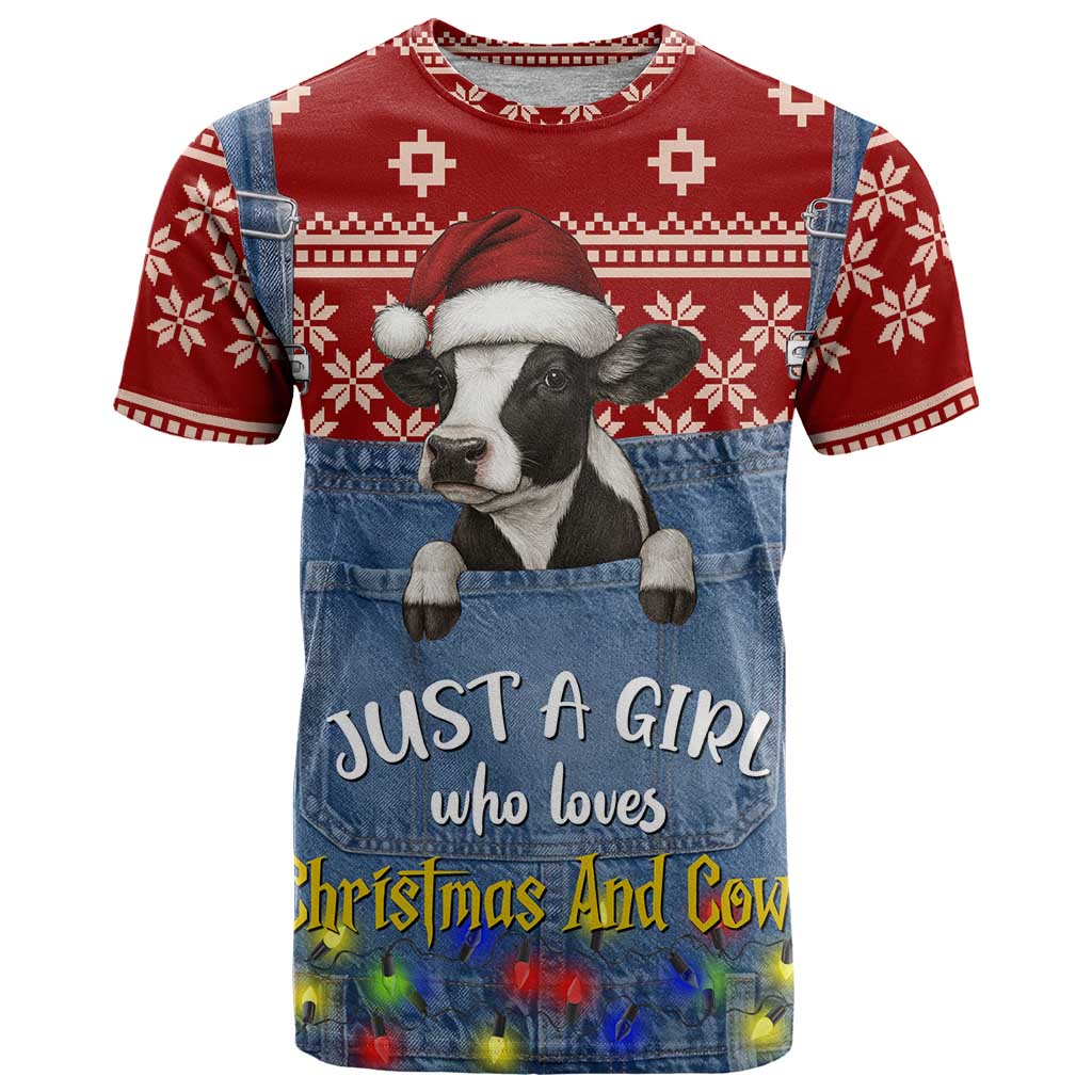 Just A Girl Who Loves Christmas And Cows Christmas T Shirt Funny Xmas Holiday Patterns - Wonder Print Shop