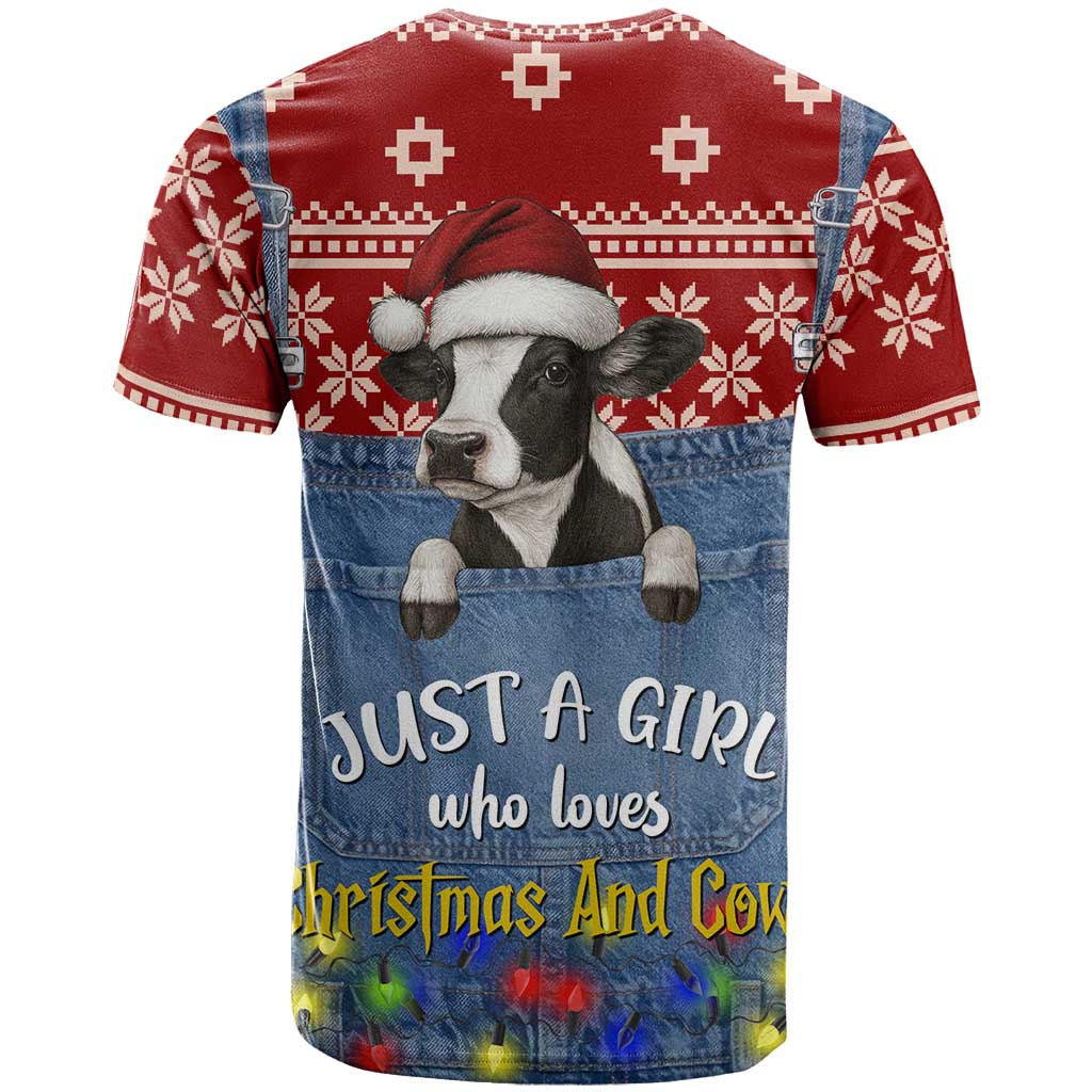 Just A Girl Who Loves Christmas And Cows Christmas T Shirt Funny Xmas Holiday Patterns - Wonder Print Shop