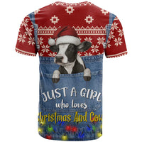 Just A Girl Who Loves Christmas And Cows Christmas T Shirt Funny Xmas Holiday Patterns - Wonder Print Shop