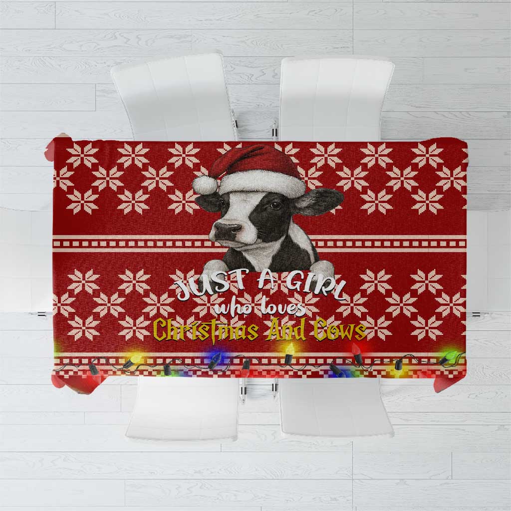 Just A Girl Who Loves Christmas And Cows Christmas Tablecloth Funny Xmas Holiday Patterns - Wonder Print Shop