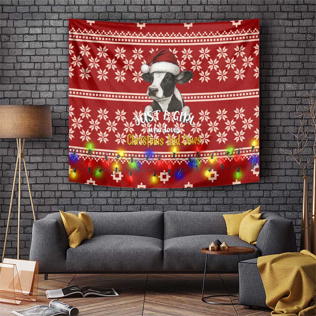 Just A Girl Who Loves Christmas And Cows Christmas Tapestry Funny Xmas Holiday Patterns - Wonder Print Shop