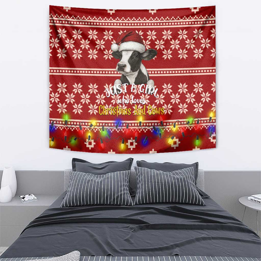 Just A Girl Who Loves Christmas And Cows Christmas Tapestry Funny Xmas Holiday Patterns - Wonder Print Shop