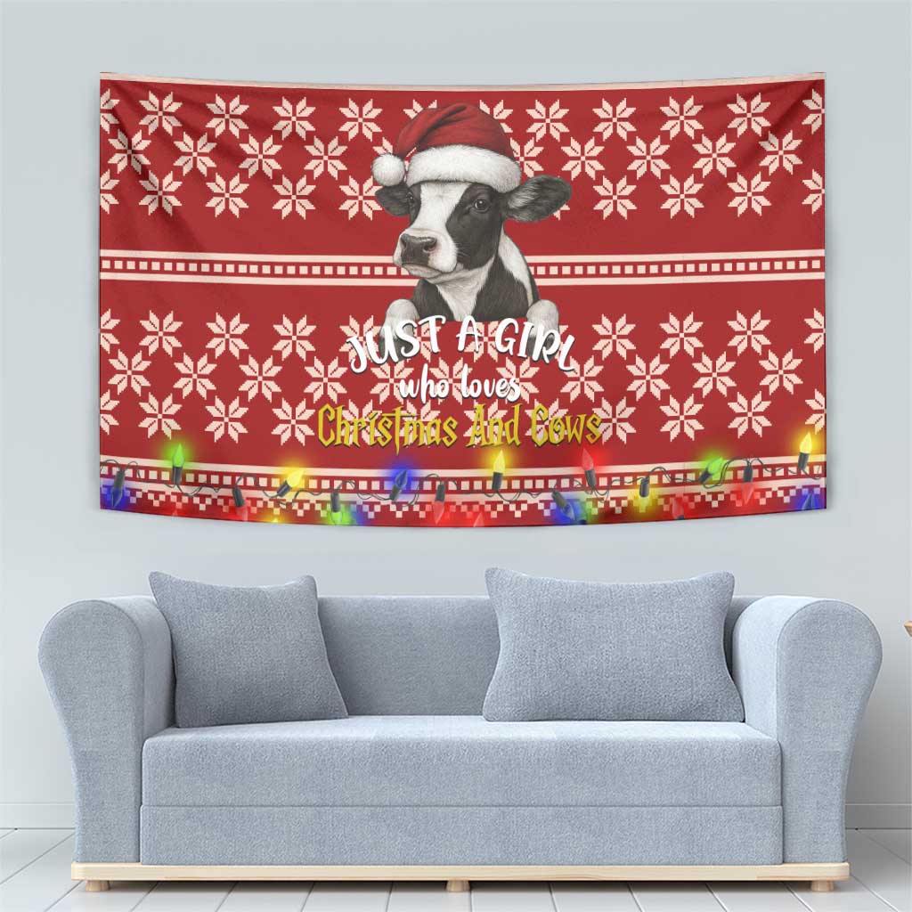 Just A Girl Who Loves Christmas And Cows Christmas Tapestry Funny Xmas Holiday Patterns - Wonder Print Shop