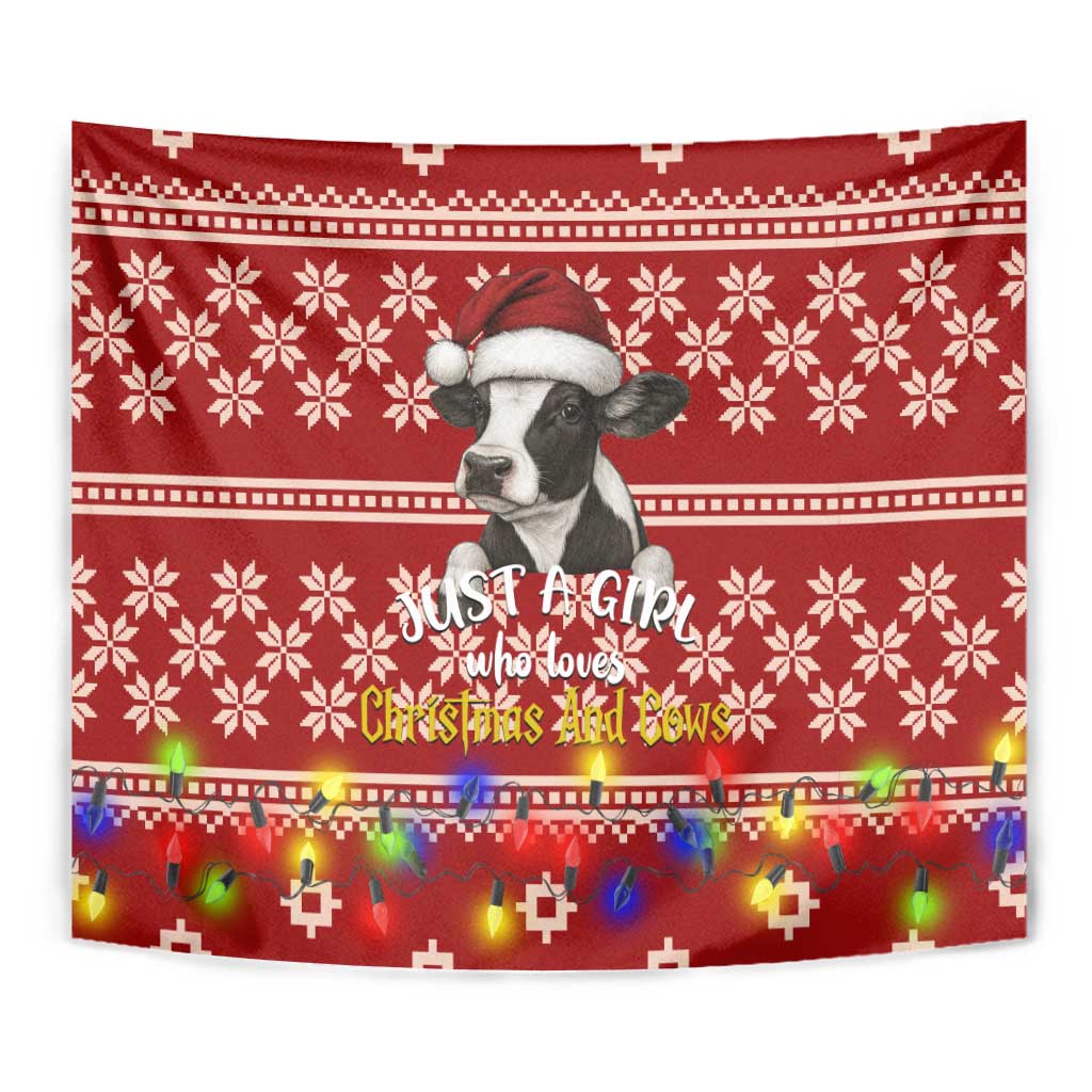 Just A Girl Who Loves Christmas And Cows Christmas Tapestry Funny Xmas Holiday Patterns - Wonder Print Shop
