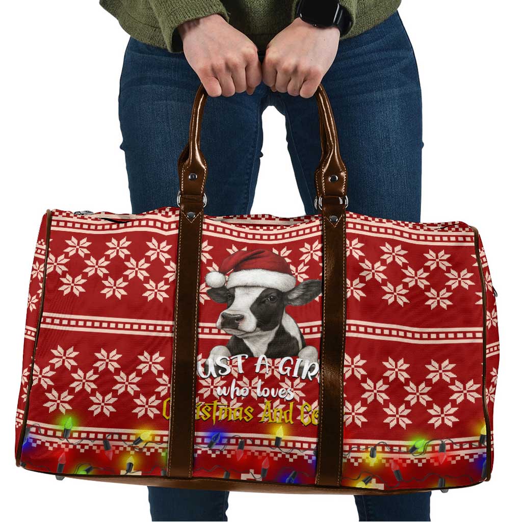Just A Girl Who Loves Christmas And Cows Christmas Travel Bag Funny Xmas Holiday Patterns - Wonder Print Shop