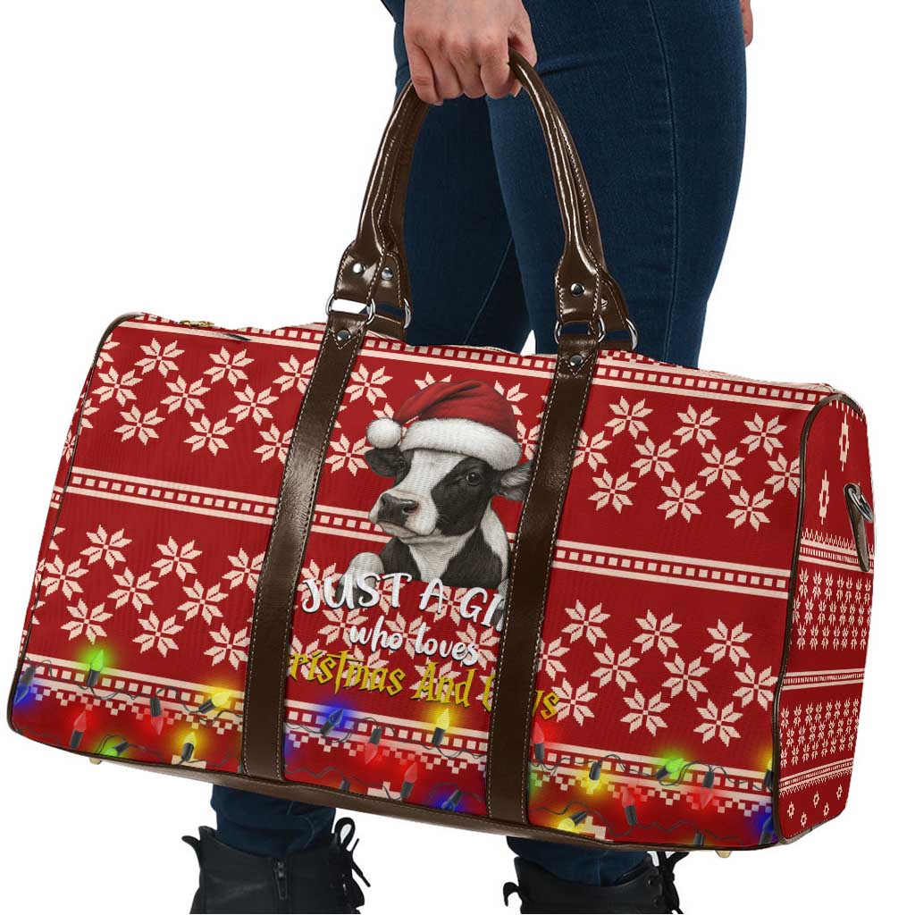 Just A Girl Who Loves Christmas And Cows Christmas Travel Bag Funny Xmas Holiday Patterns - Wonder Print Shop