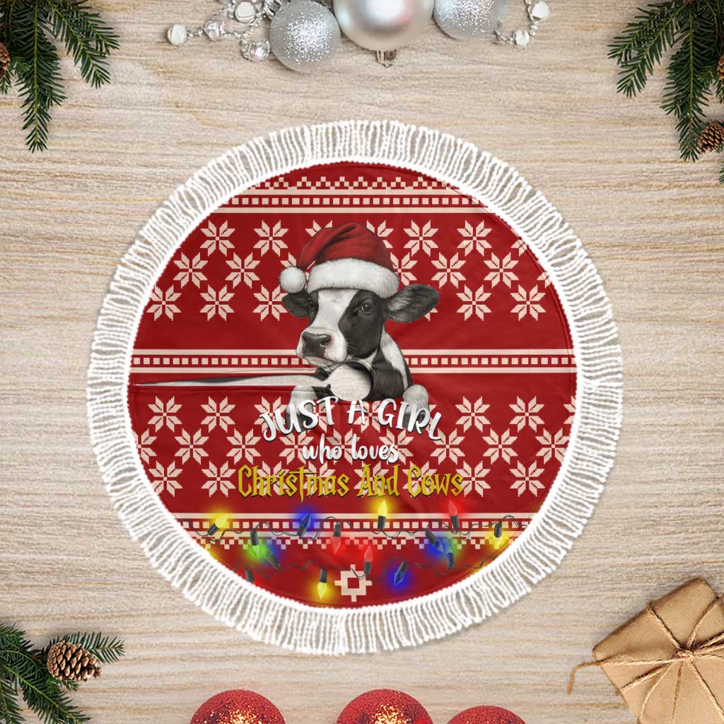 Just A Girl Who Loves Christmas And Cows Christmas Tree Skirt Funny Xmas Holiday Patterns - Wonder Print Shop
