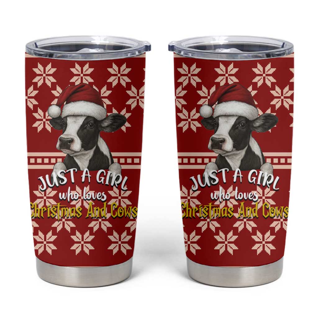 Just A Girl Who Loves Christmas And Cows Christmas Tumbler Cup Funny Xmas Holiday Patterns - Wonder Print Shop