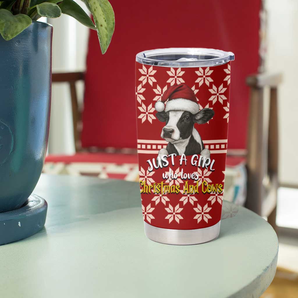 Just A Girl Who Loves Christmas And Cows Christmas Tumbler Cup Funny Xmas Holiday Patterns - Wonder Print Shop