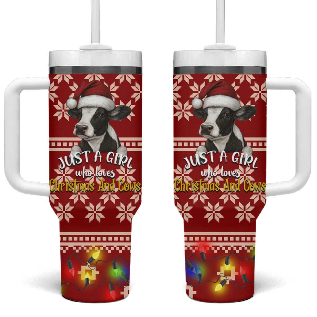 Just A Girl Who Loves Christmas And Cows Christmas Tumbler With Handle Funny Xmas Holiday Patterns - Wonder Print Shop