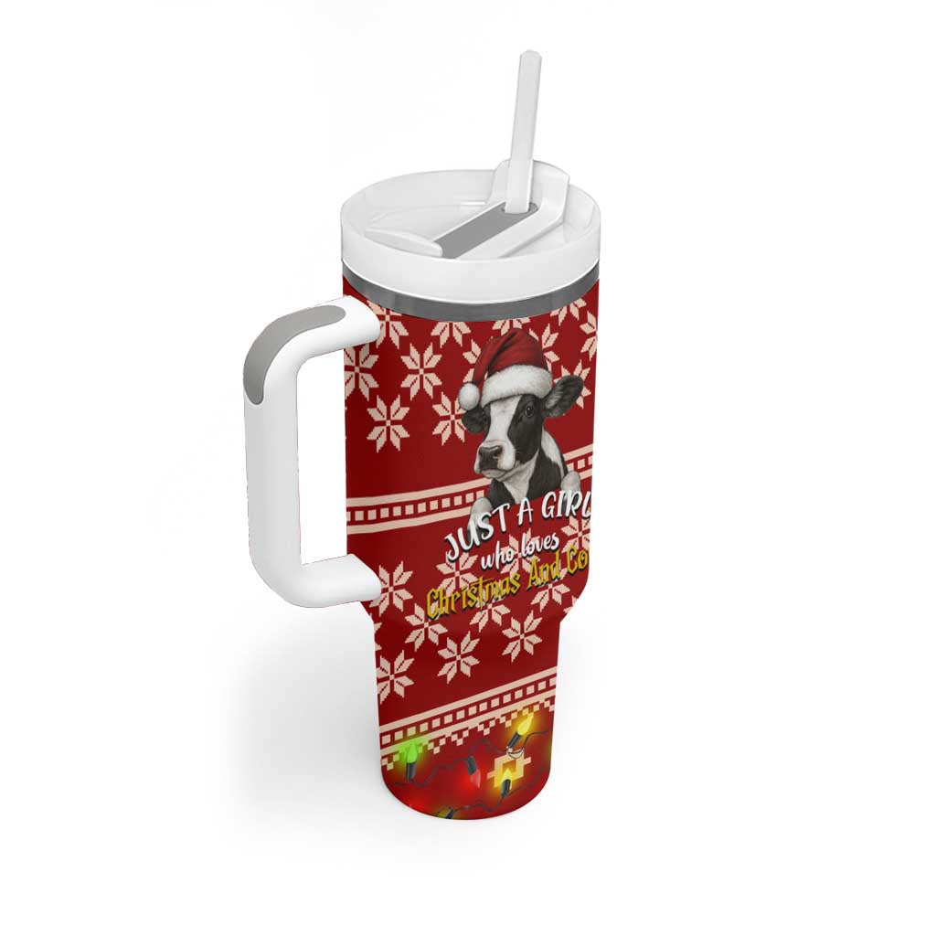 Just A Girl Who Loves Christmas And Cows Christmas Tumbler With Handle Funny Xmas Holiday Patterns - Wonder Print Shop