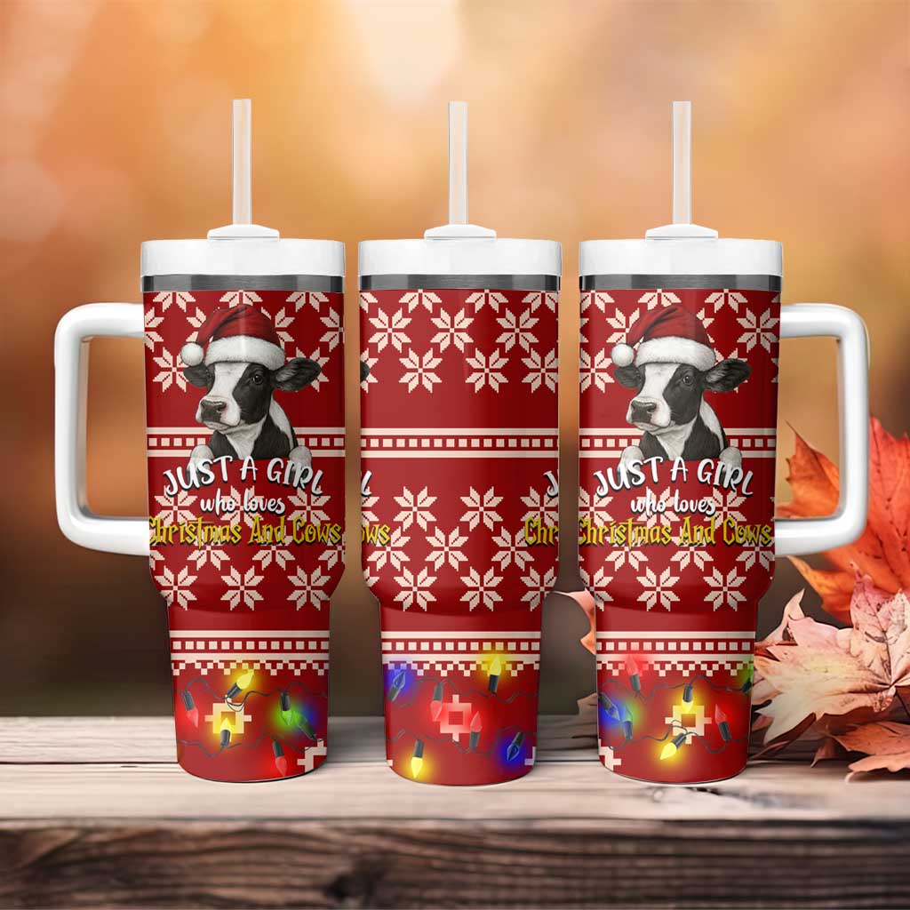 Just A Girl Who Loves Christmas And Cows Christmas Tumbler With Handle Funny Xmas Holiday Patterns - Wonder Print Shop