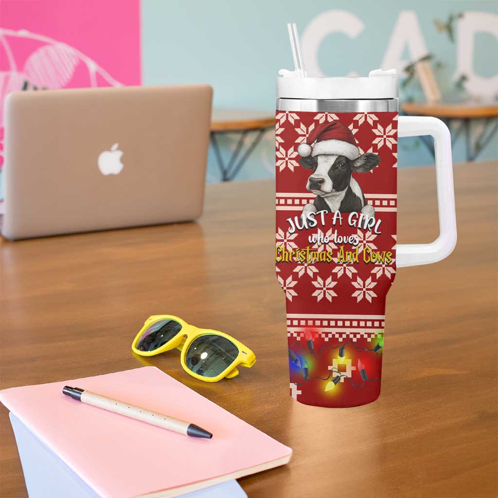 Just A Girl Who Loves Christmas And Cows Christmas Tumbler With Handle Funny Xmas Holiday Patterns - Wonder Print Shop