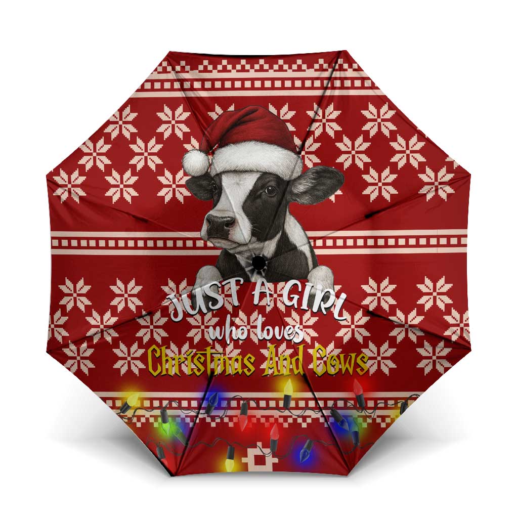 Just A Girl Who Loves Christmas And Cows Christmas Umbrella Funny Xmas Holiday Patterns - Wonder Print Shop