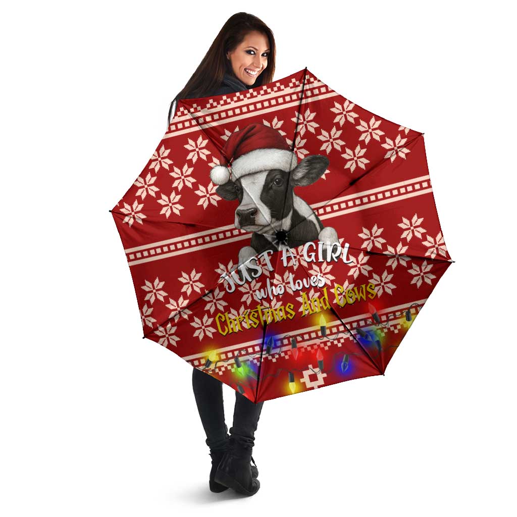 Just A Girl Who Loves Christmas And Cows Christmas Umbrella Funny Xmas Holiday Patterns - Wonder Print Shop