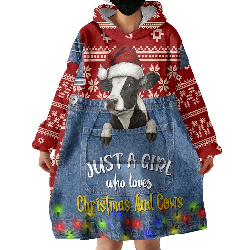 Just A Girl Who Loves Christmas And Cows Christmas Wearable Blanket Hoodie Funny Xmas Holiday Patterns - Wonder Print Shop