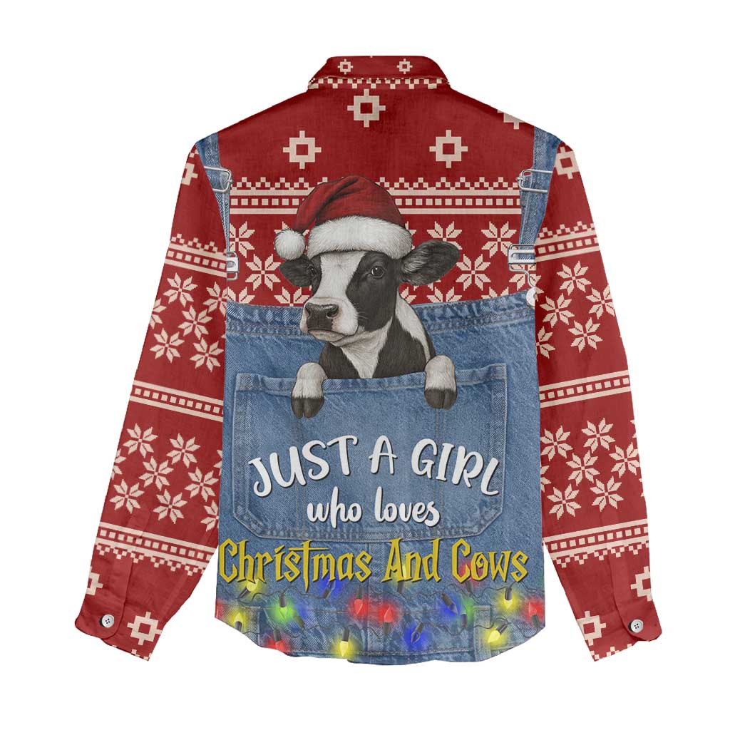 Just A Girl Who Loves Christmas And Cows Christmas Women Casual Shirt Funny Xmas Holiday Patterns - Wonder Print Shop