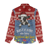 Just A Girl Who Loves Christmas And Cows Christmas Women Casual Shirt Funny Xmas Holiday Patterns - Wonder Print Shop