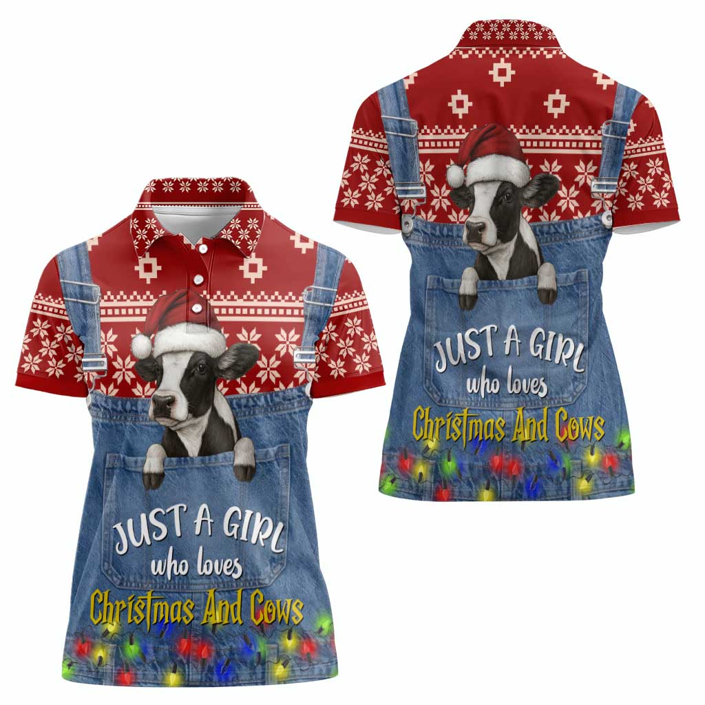 Just A Girl Who Loves Christmas And Cows Christmas Women Polo Shirt Funny Xmas Holiday Patterns - Wonder Print Shop