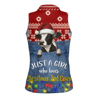 Just A Girl Who Loves Christmas And Cows Christmas Women Sleeveless Polo Shirt Funny Xmas Holiday Patterns - Wonder Print Shop