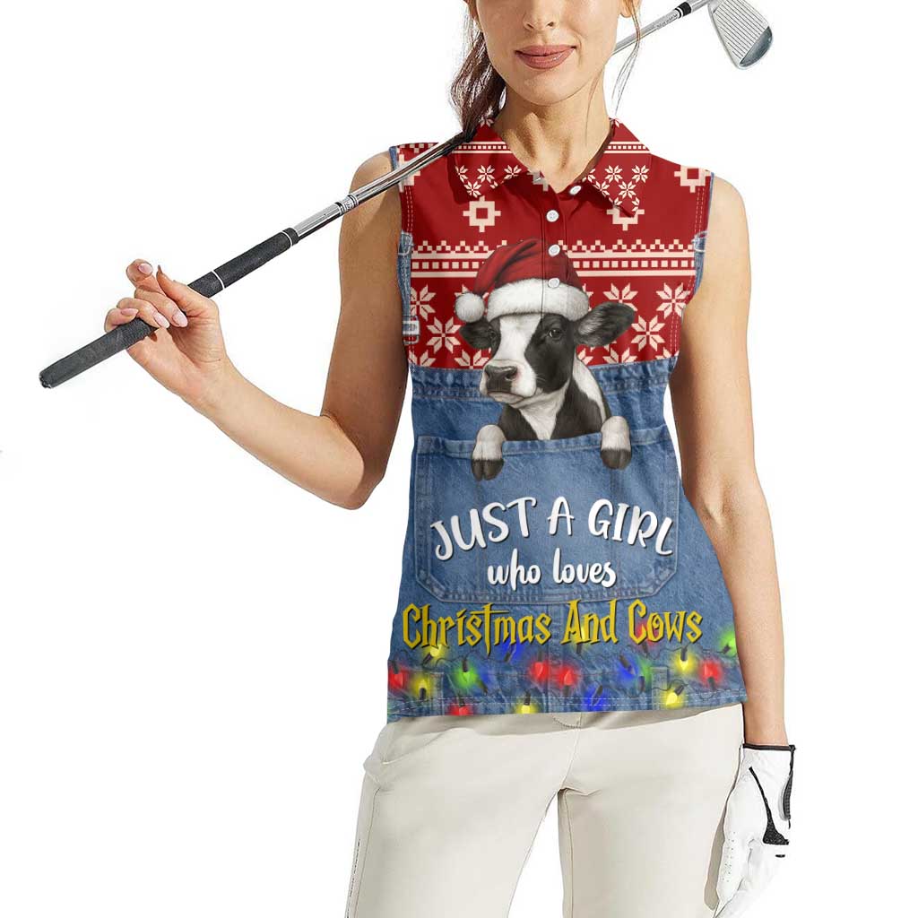 Just A Girl Who Loves Christmas And Cows Christmas Women Sleeveless Polo Shirt Funny Xmas Holiday Patterns - Wonder Print Shop