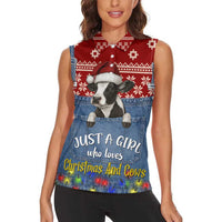 Just A Girl Who Loves Christmas And Cows Christmas Women Sleeveless Polo Shirt Funny Xmas Holiday Patterns - Wonder Print Shop