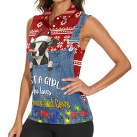 Just A Girl Who Loves Christmas And Cows Christmas Women Sleeveless Polo Shirt Funny Xmas Holiday Patterns - Wonder Print Shop