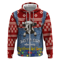 Just A Girl Who Loves Christmas And Cows Christmas Zip Hoodie Funny Xmas Holiday Patterns - Wonder Print Shop
