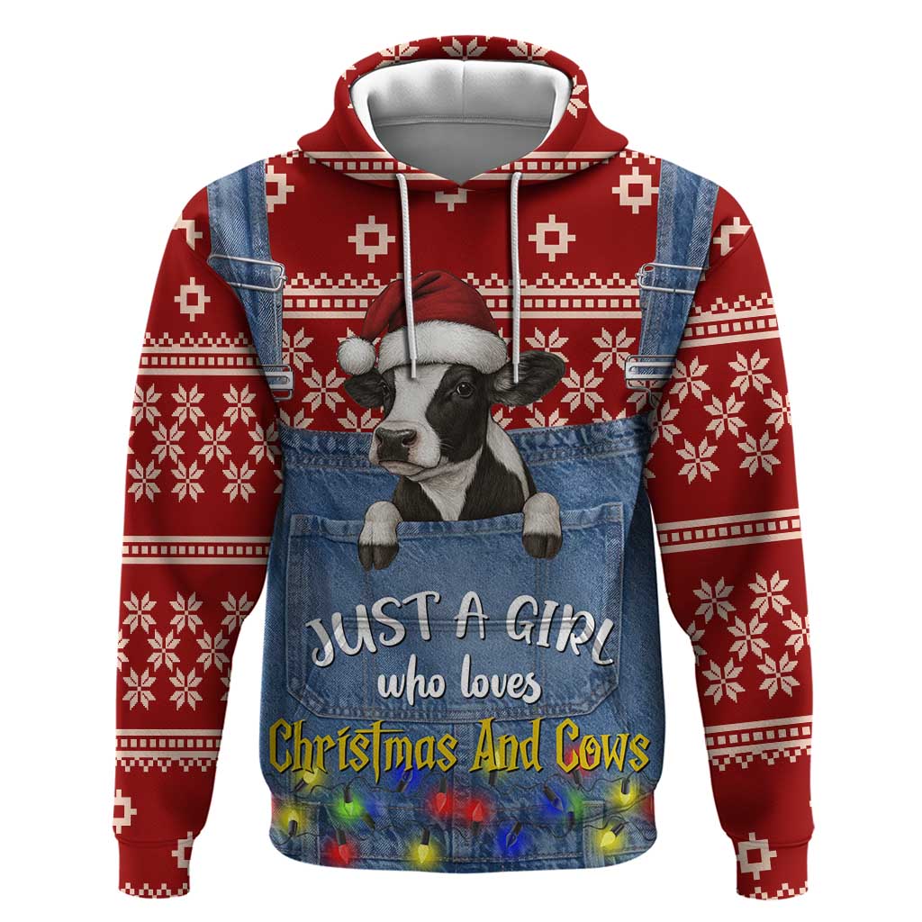 Just A Girl Who Loves Christmas And Cows Christmas Zip Hoodie Funny Xmas Holiday Patterns - Wonder Print Shop