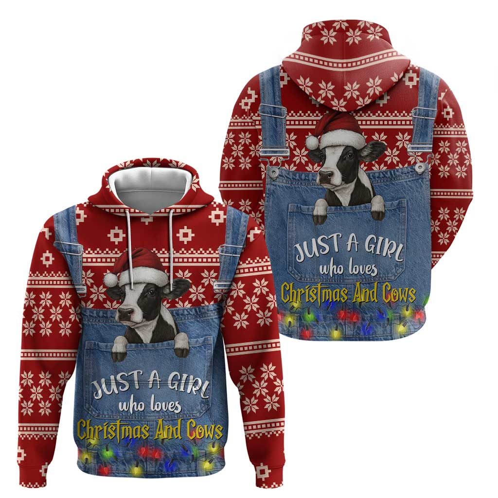 Just A Girl Who Loves Christmas And Cows Christmas Zip Hoodie Funny Xmas Holiday Patterns - Wonder Print Shop