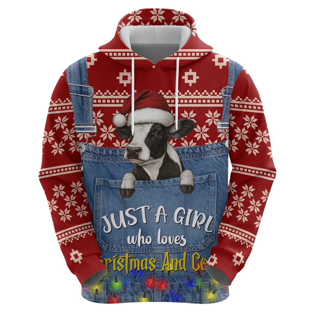 Just A Girl Who Loves Christmas And Cows Christmas Zip Hoodie Funny Xmas Holiday Patterns - Wonder Print Shop