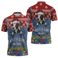 Just A Girl Who Loves Christmas And Cows Christmas Zipper Polo Shirt Funny Xmas Holiday Patterns - Wonder Print Shop