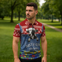 Just A Girl Who Loves Christmas And Cows Christmas Zipper Polo Shirt Funny Xmas Holiday Patterns - Wonder Print Shop