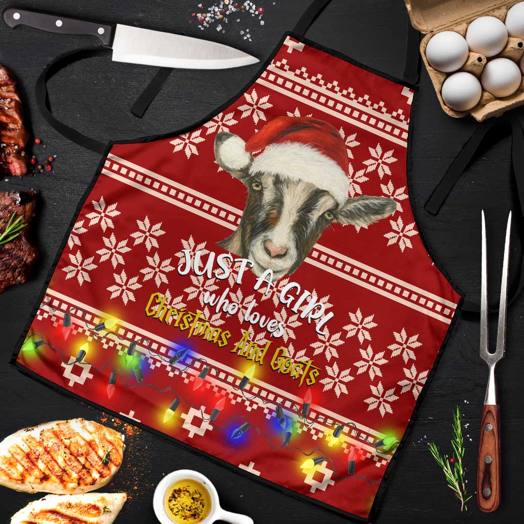 Just A Girl Who Loves Christmas And Goats Ugly Christma Apron Funny Xmas Holiday Patterns - Wonder Print Shop