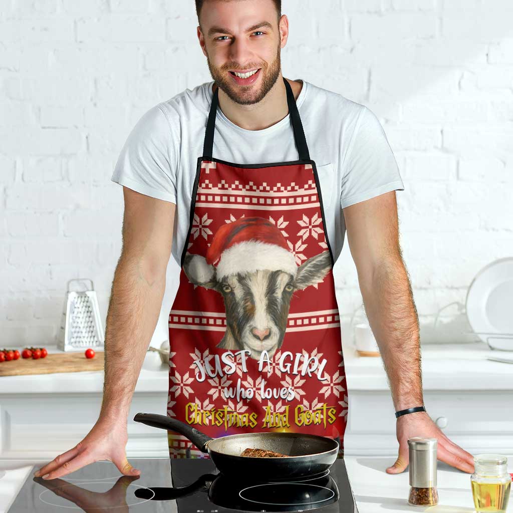 Just A Girl Who Loves Christmas And Goats Ugly Christma Apron Funny Xmas Holiday Patterns - Wonder Print Shop