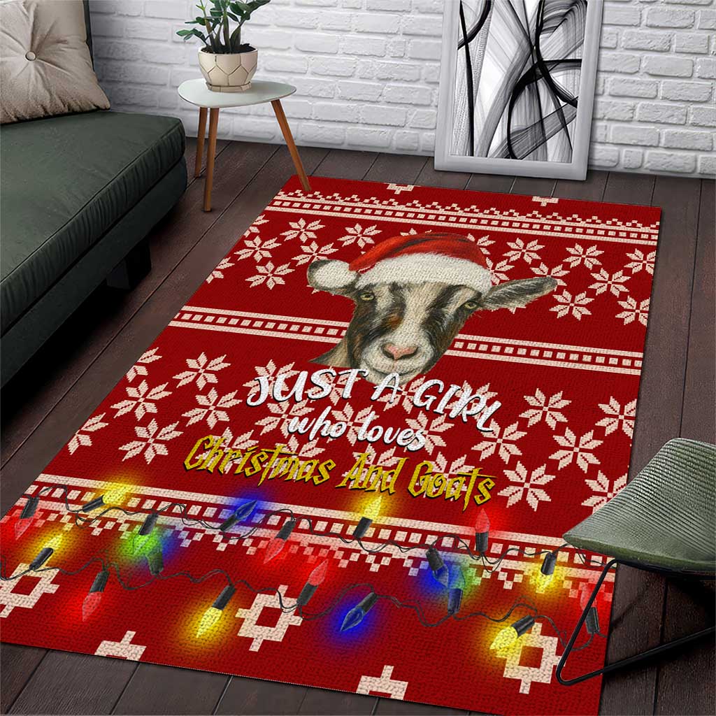 Just A Girl Who Loves Christmas And Goats Ugly Christma Area Rug Funny Xmas Holiday Patterns - Wonder Print Shop