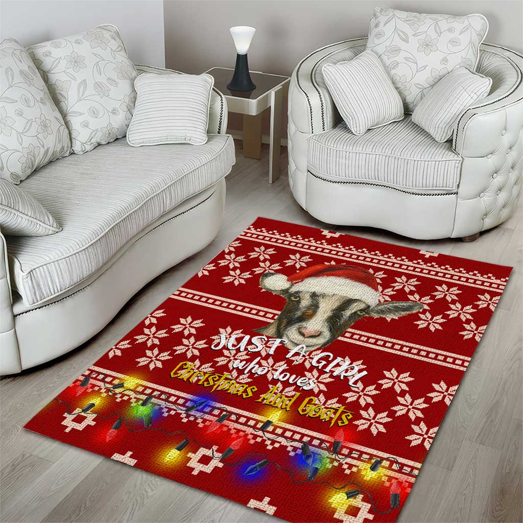Just A Girl Who Loves Christmas And Goats Ugly Christma Area Rug Funny Xmas Holiday Patterns - Wonder Print Shop
