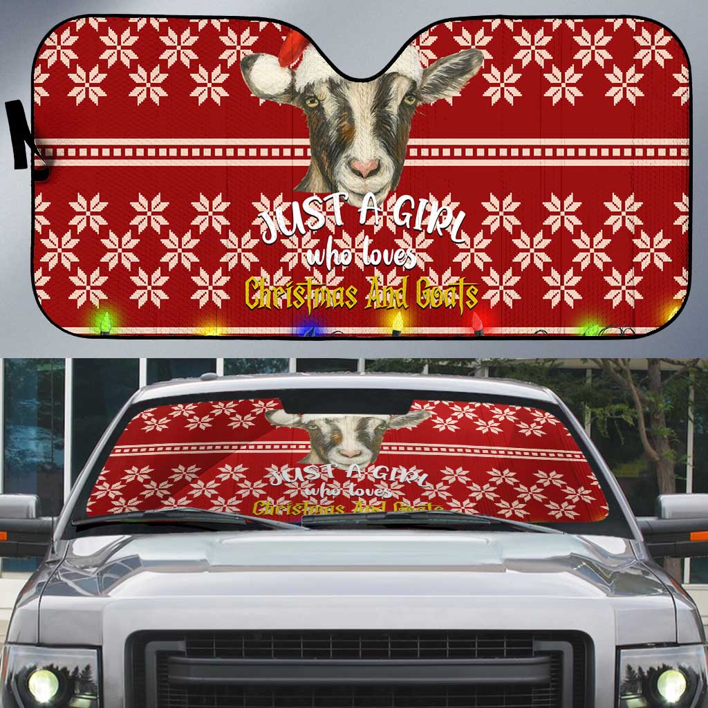 Just A Girl Who Loves Christmas And Goats Ugly Christma Auto Sun Shade Funny Xmas Holiday Patterns - Wonder Print Shop