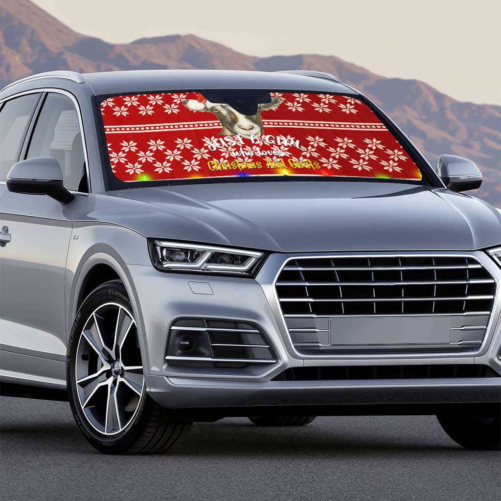 Just A Girl Who Loves Christmas And Goats Ugly Christma Auto Sun Shade Funny Xmas Holiday Patterns - Wonder Print Shop