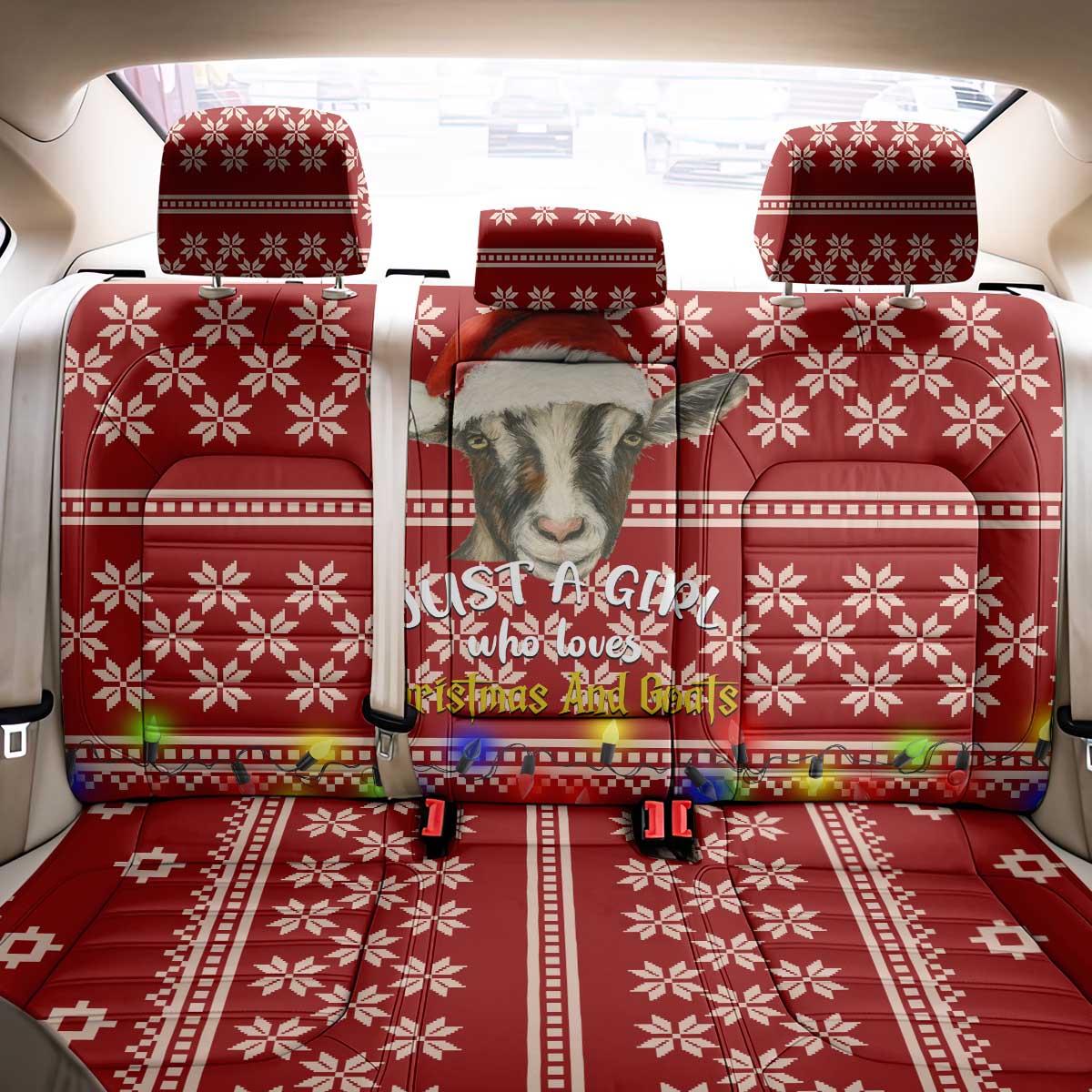 Just A Girl Who Loves Christmas And Goats Ugly Christma Back Car Seat Cover Funny Xmas Holiday Patterns - Wonder Print Shop