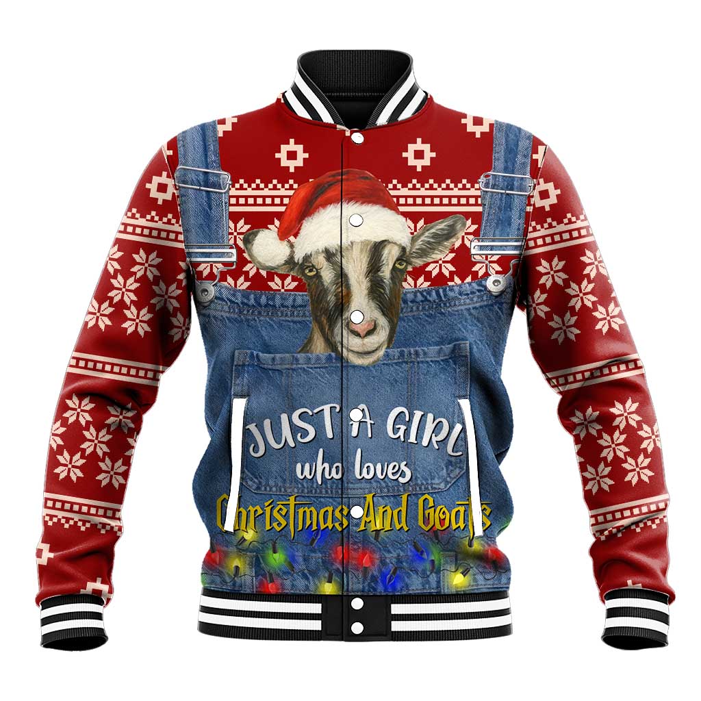 Just A Girl Who Loves Christmas And Goats Ugly Christma Baseball Jacket Funny Xmas Holiday Patterns - Wonder Print Shop