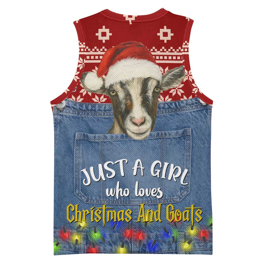 Just A Girl Who Loves Christmas And Goats Ugly Christma Basketball Jersey Funny Xmas Holiday Patterns - Wonder Print Shop