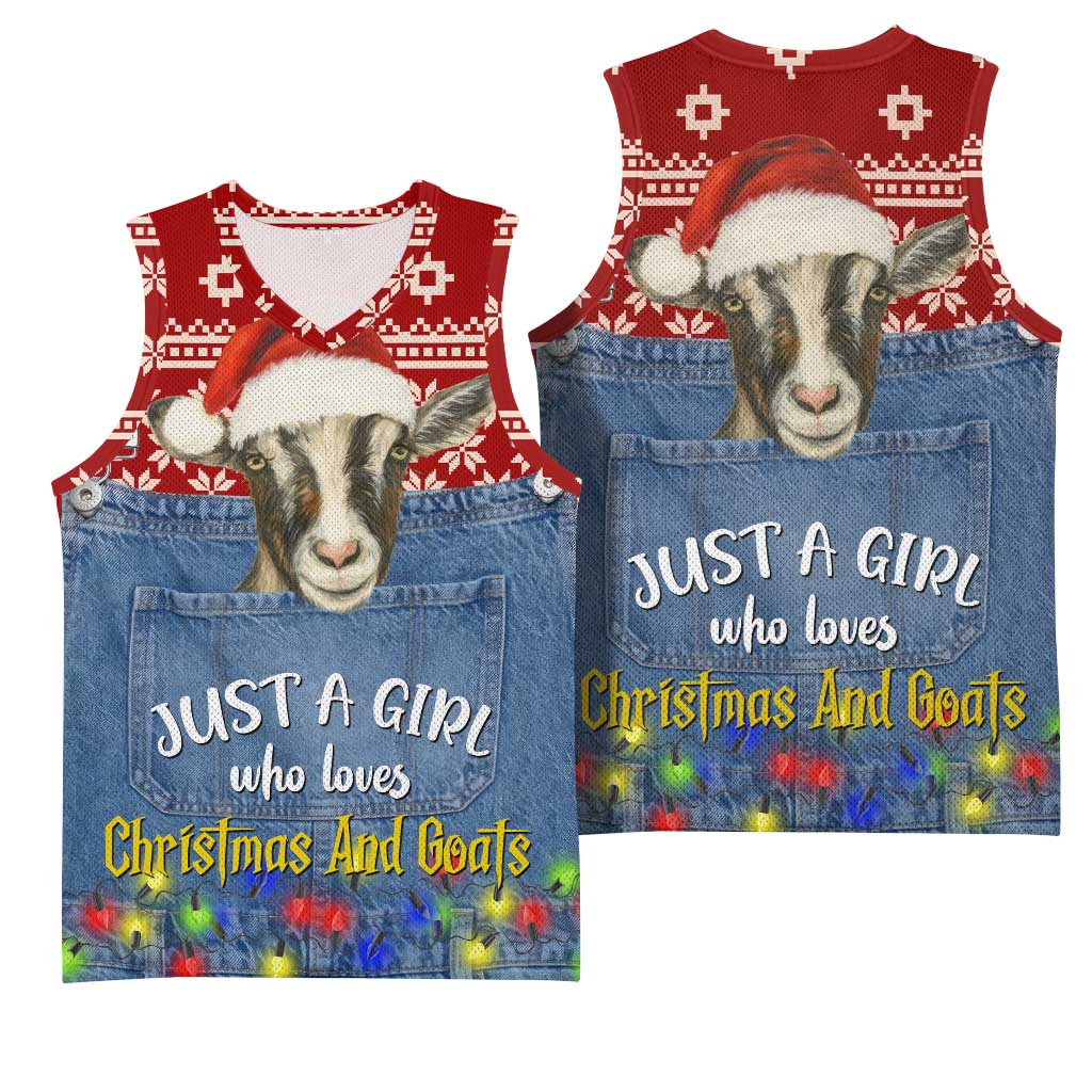 Just A Girl Who Loves Christmas And Goats Ugly Christma Basketball Jersey Funny Xmas Holiday Patterns - Wonder Print Shop