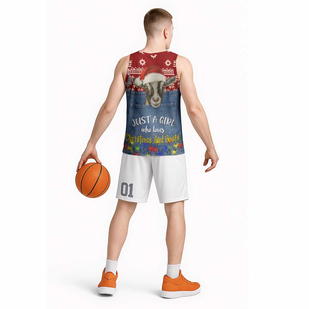 Just A Girl Who Loves Christmas And Goats Ugly Christma Basketball Jersey Funny Xmas Holiday Patterns - Wonder Print Shop