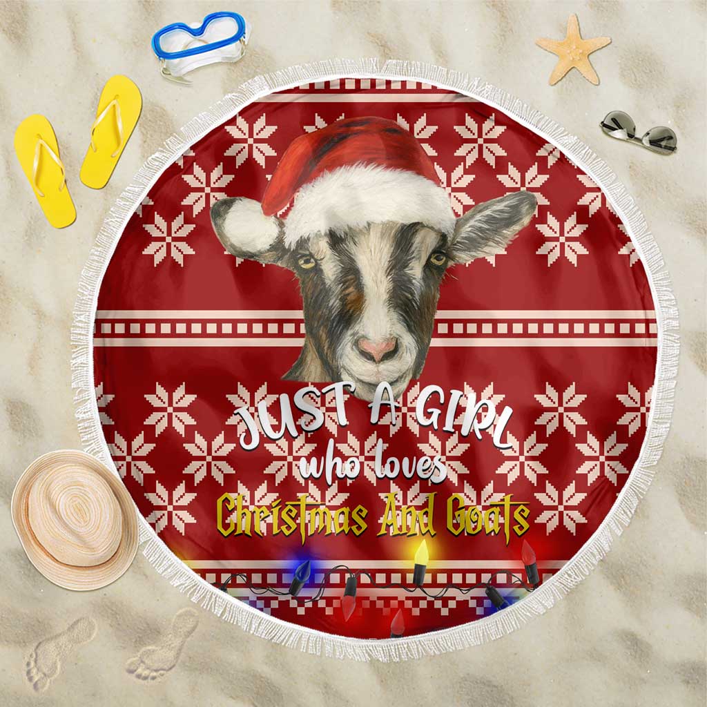 Just A Girl Who Loves Christmas And Goats Ugly Christma Beach Blanket Funny Xmas Holiday Patterns - Wonder Print Shop