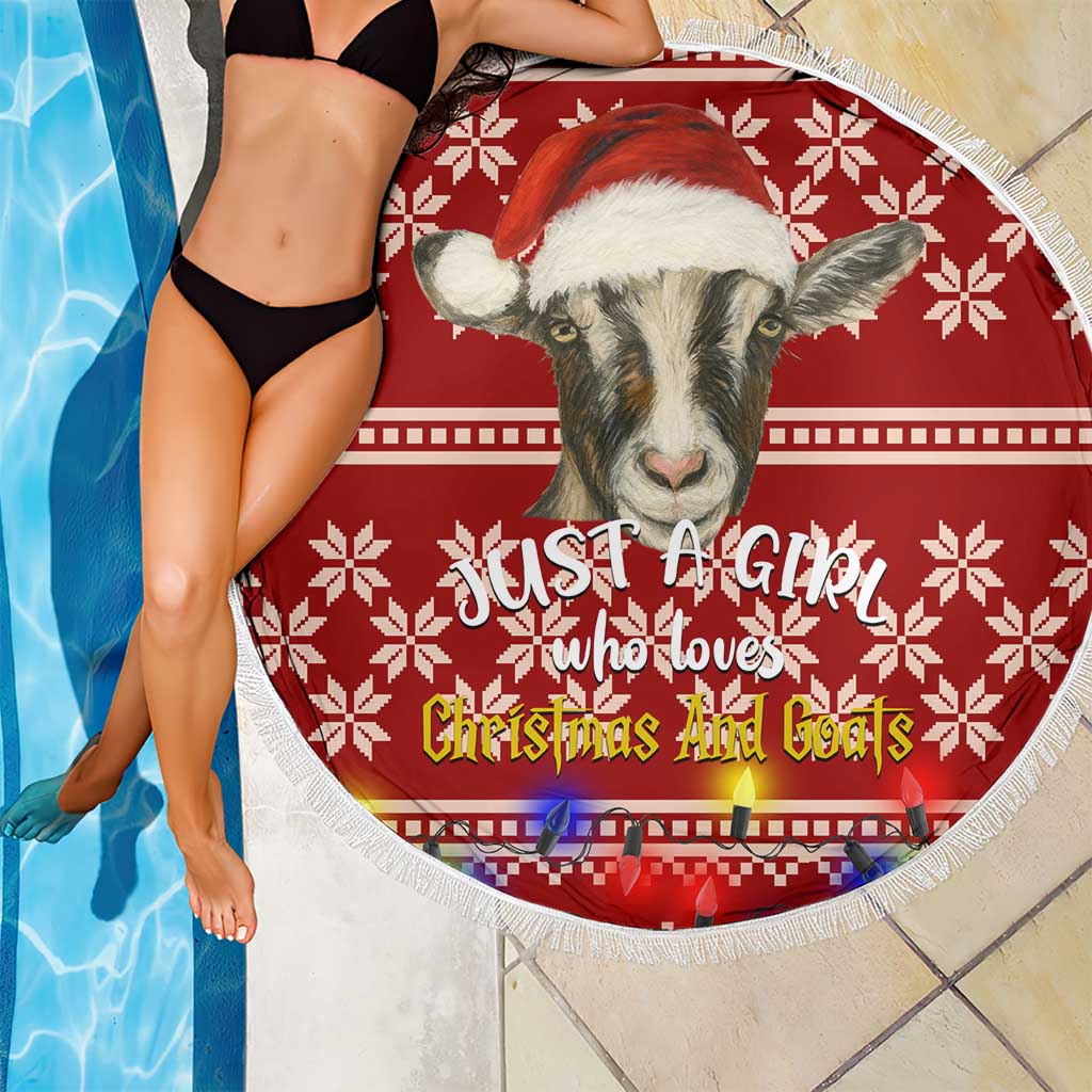 Just A Girl Who Loves Christmas And Goats Ugly Christma Beach Blanket Funny Xmas Holiday Patterns - Wonder Print Shop